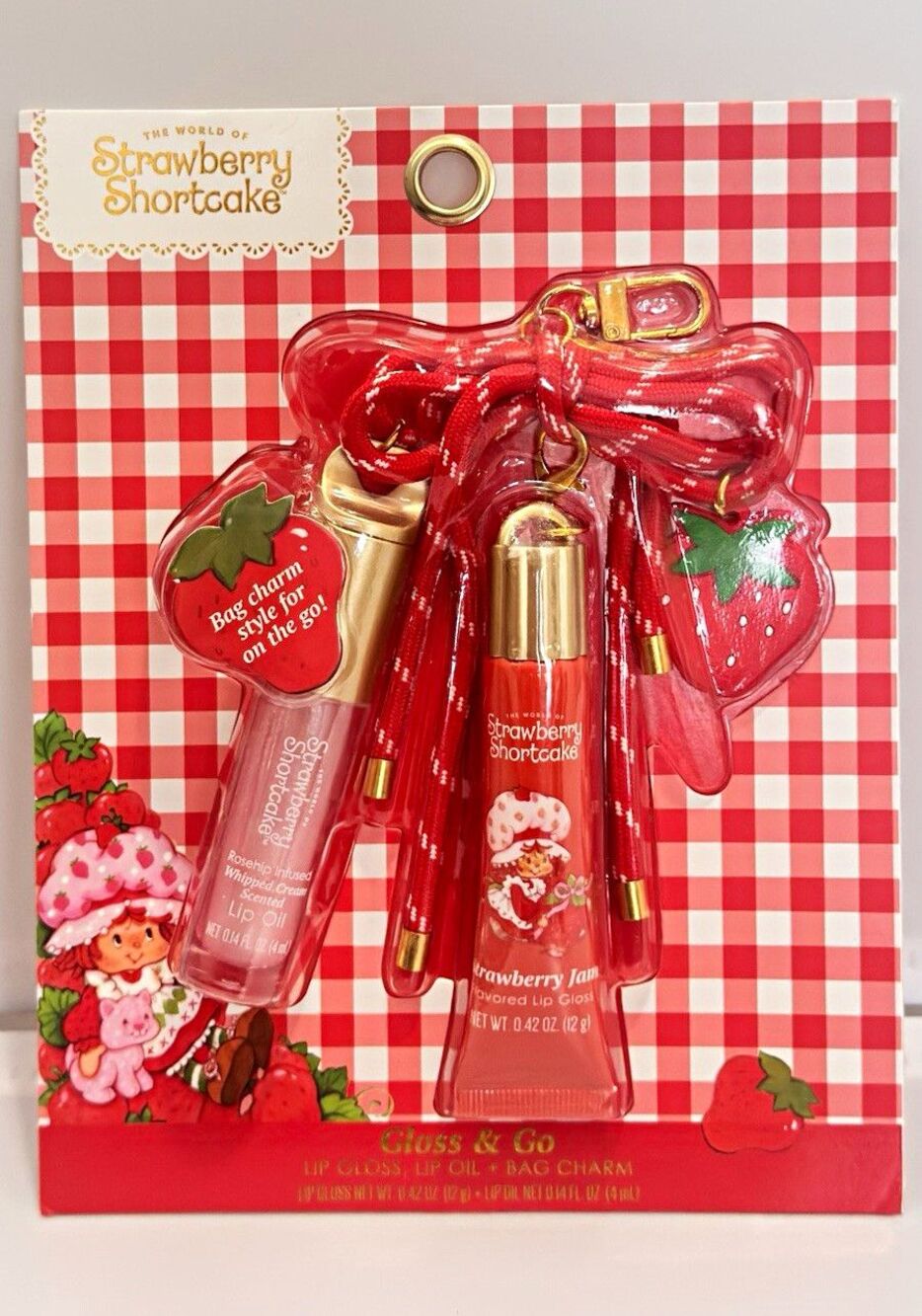 Strawberry Shortcake Gloss Go Lip Oil Gloss Bag Charm Set Keychain Taste Beauty